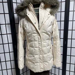 Columbia Women's Off-White Puffer Jacket with Faux Fur Hood